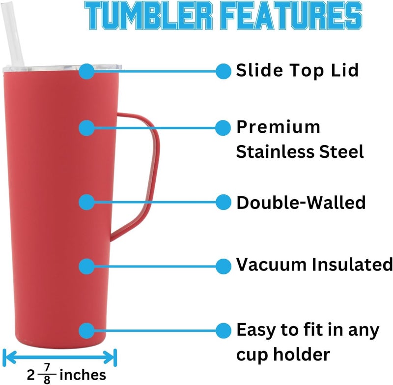 Decorvo NCAA 20 oz. Stainless Steel Tumbler with Handle - Officially Licensed Double Walled Insulated Roadie with Slide Lid and Straw (Nebraska - Red) - Image 4